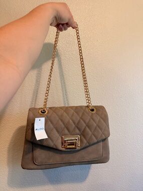 Aldo Quilted Taupe Suede Shoulder Bag with Gold Chain 2-way Bag